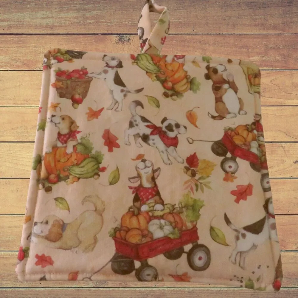 Handmade Potholder, Fall Dogs